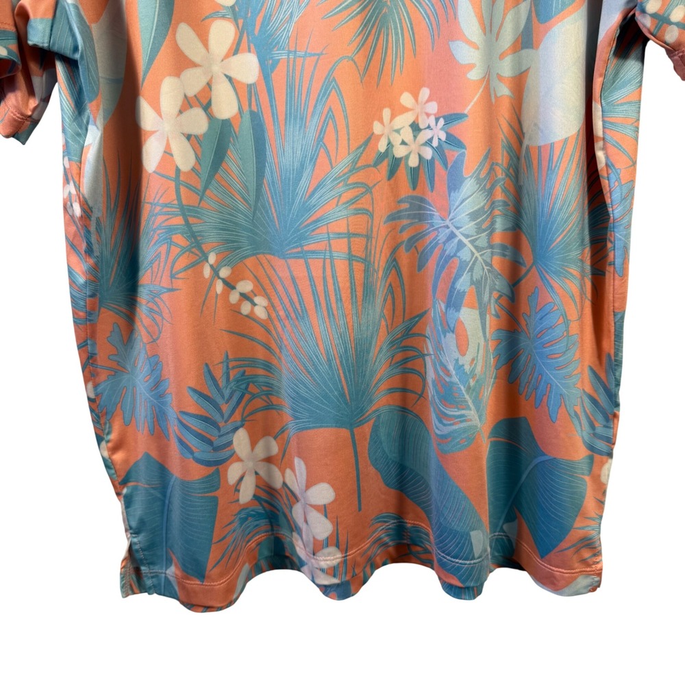 Bad Birdie Polo Shirt‎ XL Tropical Floral Golf Coral Blue Performance Stretch - Picture 3 of 11